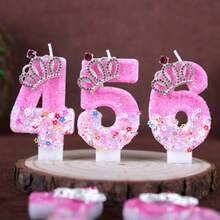 1PC 0-9 Number Birthday Candle Plum Blossom Rhinestone Crown Accessory Creative Handmade Birthday Candle Atmosphere Theme Party Birthday Party Cake Decoration Birthday Number Candle - View 7