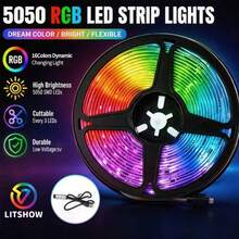 Tira de luces LED RGB 5050 con cambio de color, controlador de 3 teclas, modo de parpadeo regulable, adecuada para dormitorio, retroiluminación de TV, sala de juegos, decoración de fondo fotográfico - Multicolor - Ver 1