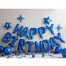 kumozawa 13pcs/Set 16 Inch Rainbow Color "Happy Birthday" Party Balloon (Straws Not Included) - Blue - View 10