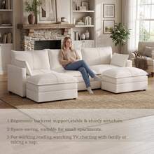 U Shaped Couch, Modern Modular Convertible Sectional, L Shaped Sofa With Removable Washable Covers, Deep Seat Cloud Couch With 300 LBS Per Seat Capacity For Living Room, Bedroom - White - View 6