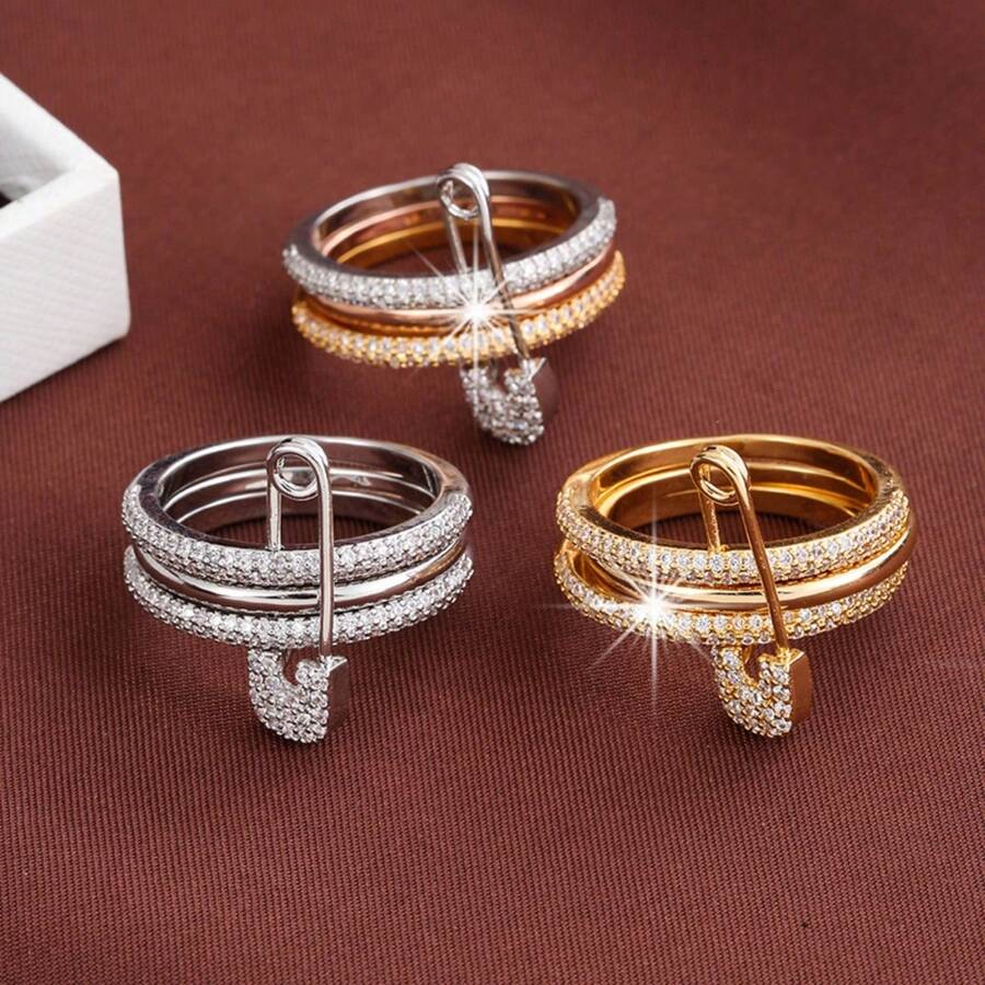 Anillo de moda, diseño multicapa, incrustado con circonita brillante, disponible en varios colores, adecuado para uso diario, accesorio ideal para fiestas - multicolor - Ver 1