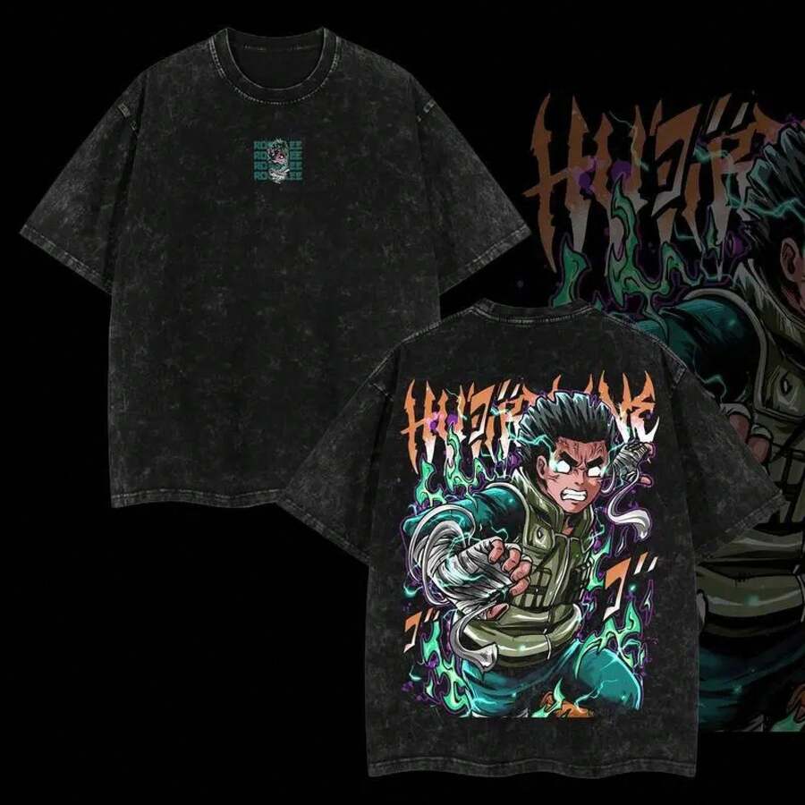Popular Rock – Eight Gates Vintage Oversize Unisex, High-Density Washed Cotton, Anime-Inspired Fashion For Fans, Men's Clothing, Kids' Merchandise, The Best T-Shirt To Give As A Gift - 黑色 - 查看 1