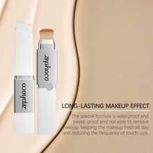 zephoco 2-In-1 Color-Changing Foundation Stick With Brush Applicator – Hydrating Natural Matte Powder & Liquid Foundation, Buildable Coverage, Lightweight Moisturizing Formula, Color-Adjusting To Cover Imperfections & Pores - 白色 - 查看 7