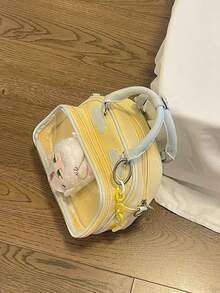 日系原宿風可愛動漫卡片徽章元素百搭女款手提包/後背包/斜挎包，適合女生學生 - 黃色 - 查看 3
