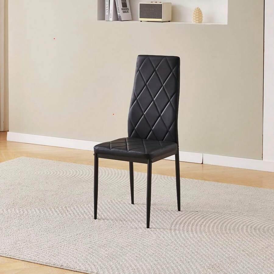 Set Of 2 Stainless Steel Leg Upholstered Dining Chairs - 黑色2號 - 查看 1