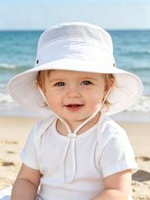 1Pc Toddler Wide Brim Sun Hat, Breathable Mesh Adjustable Chin Strap Toddler Bucket Hat, Outdoor Sun Protection Beach Cap For Summer - 1PC - View 5