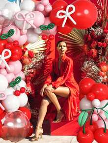 106pcs Latex Balloon Arch Garland Set, Red White Pink Latex Balloons, Suitable For Birthday Party, Baby Shower, Cherry Theme Party Decoration - Multicolor - View 2
