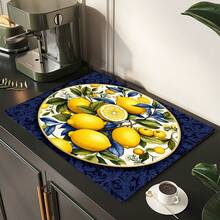 1pc Lemon Pattern Absorbent Drying Mat, Kitchen Decor Coffee Machine Mat, Hand Drip Coffee Pot Drainer Mat, Kitchen Floor Mat, Table Mat, Kitchen Countertop Dish Drying Mat, Breakfast Mat, Heat-Resistant Drainer Mat With Non-Slip Backing, Diatomaceous Earth Drainer Mat, Stain-Hiding, Super Absorbent Kitchen Drainer Mat, Easy-To-Clean Dish Rack Mat, Perfect For Kitchen, Dining Table, Coffee Shop, Bar, Holiday, Party, Home Decor, Holiday Gift - Multicolor - View 3
