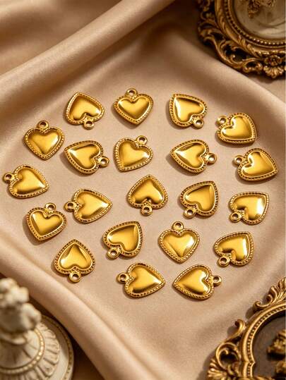 20 Stainless Steel 18K Gold-Plated Charms: Red Heart-Shaped Pendants, Earrings, Bracelets, And Necklaces-DIY Jewelry Making Supplies