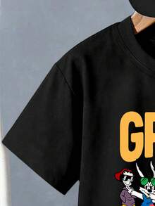 Kaos Lengan Pendek Leher Bulat Motif Kartun Kelinci Lucu dan Huruf + Celana Kargo untuk Anak Laki-Laki, Setelan Musim Panas Terbaru - MultiWarna - View 8