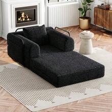 [Patented Design] 2-In-1 Chenille Sofa Bed With Storage Compartment In Armrest, Three Metal Frames And Multiple Configuration Options. - 黑色 - 查看 7