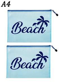 多色防水時尚網格海灘包，印有「Beach」椰子樹、遮陽傘圖案的化妝包，海灘主題，大容量透明化妝包，可存放防曬霜、零食、比基尼和海灘必需品。春/夏防曬收納，適合游泳、海灘、潛水和夏季度假，學生開學、送給朋友、家人、閨蜜、同學的禮物。生日、節日、派對、婚禮（伴娘）、郵輪必需品、畢業禮物 - 彩色 - 查看 19