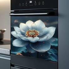 1pc Elegant Blue Lotus Kitchen Appliance Sticker, Oven Refrigerator Personalized Decorative Sticker, Self-Adhesive Removable PVC Material, Suitable For Living Room Kitchen Background Decoration - A - View 5