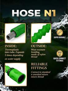 100FT Expandable Garden Hose, Water Pipe Flexible Hose With 7 Function Spray Nozzle For Watering Lawn Yard Garden Car Washing Pet Cleaning Easy Storage Ergonomic Design (Green) - 綠色 - 查看 7