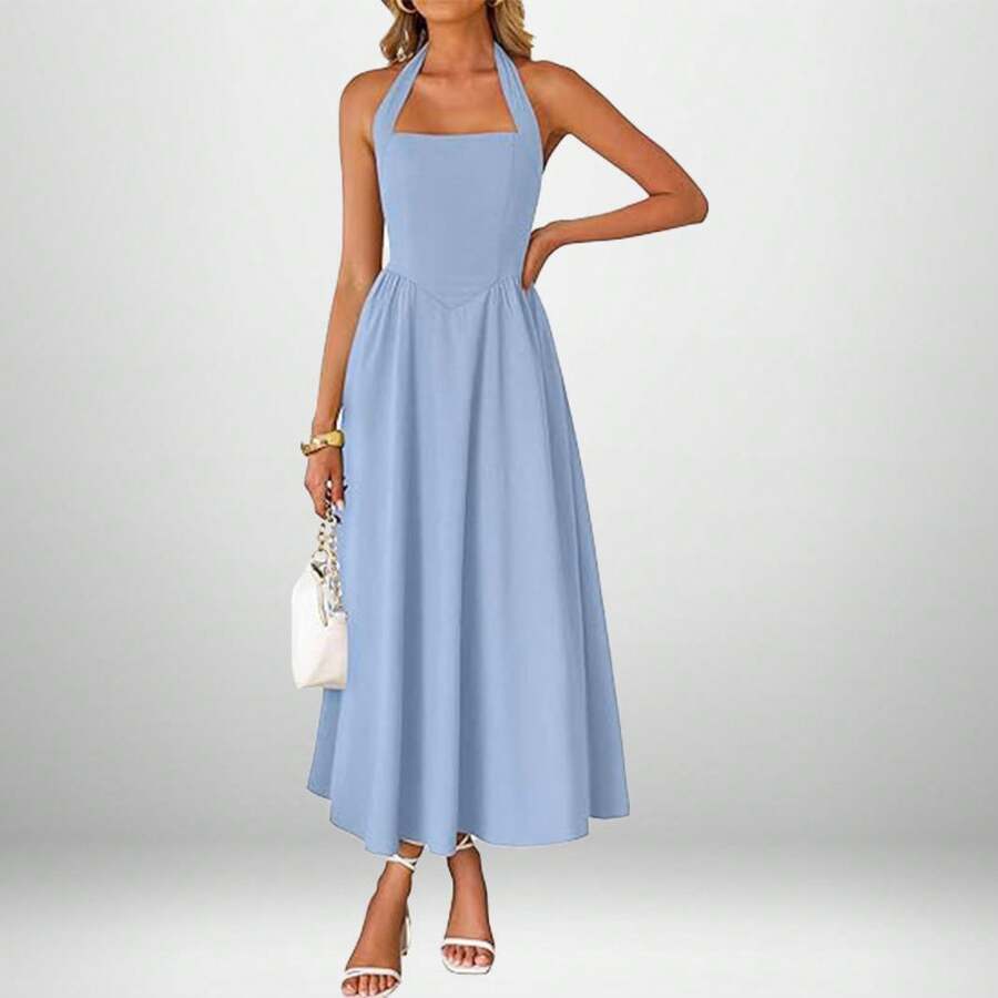 Timeless Draped Maxi Dress - Refined Silhouette & Flowy Texture - 29325-藍色 - 查看 1