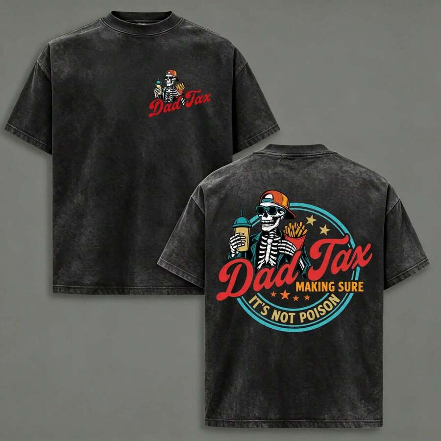 Camiseta divertida para hombre Impuesto al Papá Asegurándonos de que no sea veneno Camiseta vintage lavada. Celebra el humor de papá con esta camiseta divertida pero atrevida de estilo v - Negro - Ver 1