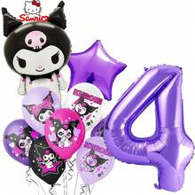 Cartoon Thickened Aluminum Foil Latex Balloon Set, Sweet Cool Style Black & Purple Color Scheme, Asymmetric Five-Pointed Star & Number Shapes, Cartoon Anime Character Print, Birthday Party, Cartoon Theme Party Backdrop Decoration Inflatable Props - View 16