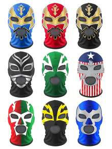 1pc Men's Mexican Lucha Libre Mask Hero Print Full Face Balaclava Stretchy Milk Silk Breathable Combat Mask Halloween Carnival Party Cosplay Role Play Wrestler Costume Accessory Prop - Multicolor - View 9
