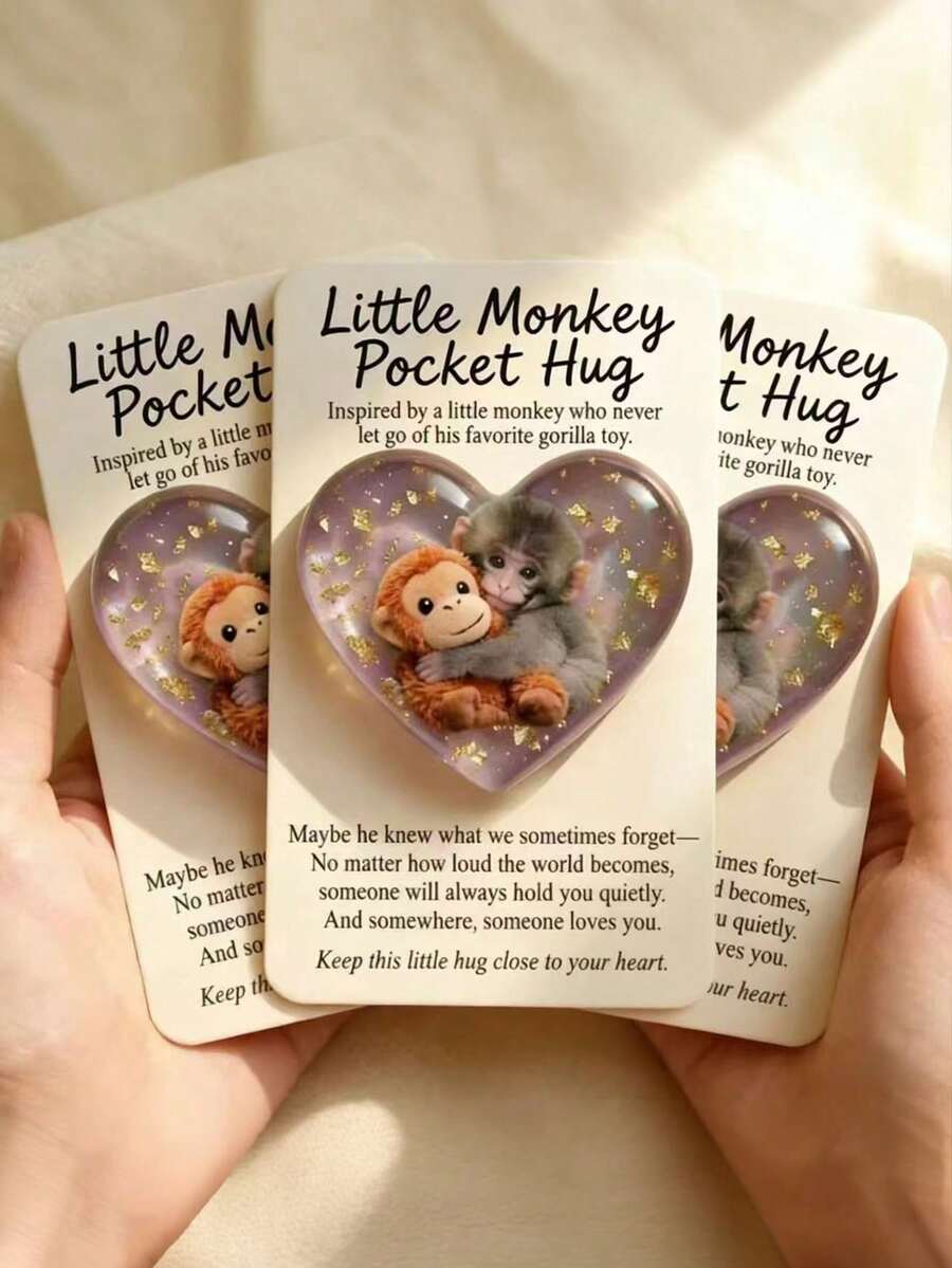 Punch Heart-Shaped Pocket Hug - Little Monkey Heart Pocket Card - A - View 1