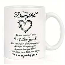 ras desde México]Taza de cerámica de 11 oz para hija - Mensaje de amor inspirador, diseño blanco, apta para microondas, regalo perfecto para fiestas o aniversarios, artículo de regalo familiar |   Taza con Patrón en Forma de Corazón |   Taza de Cerámica Reutilizable, Idea de Regalo para Hija, Adecuada para Navidad - 1 - Ver 4