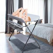 Height-Adjustable Baby Changing Table With Oxford Cloth, Iron Frame, And Storage Shelves - Grey - View 3