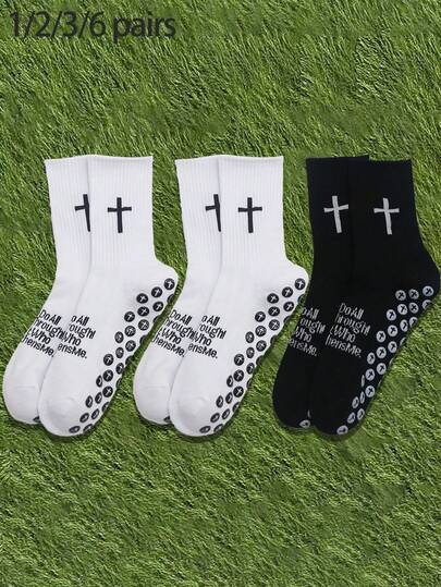 1/2/3/6 par skarpet sportowych z wzorem krzyżowym i piłkarskim, skarpetki do jogi/koszykówki/jazdy na rowerze, skarpetki antypoślizgowe, unisex, na każdą porę roku