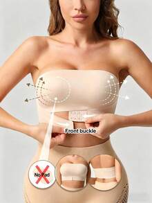 3Pcs/Set Women's Strapless Seamless Front Closure Wireless Non-Slip Sexy Bandeau Camisole Bra, Invisible Wireless Half Cup One-Piece Lingerie - Three-color Set - View 3