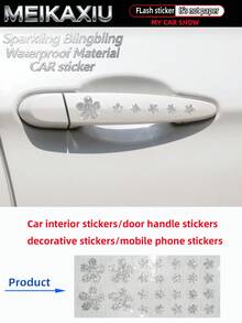 MEIKAXIU 1 Set Waterproof Beautiful Sparkling Flower Bling Bling Car Door Handle Covers, Interior Car Stickers, Small Decorative Stickers, Phone & Computer Stickers, Non-Paper Car Decals For Women - Golden Flowers - View 9