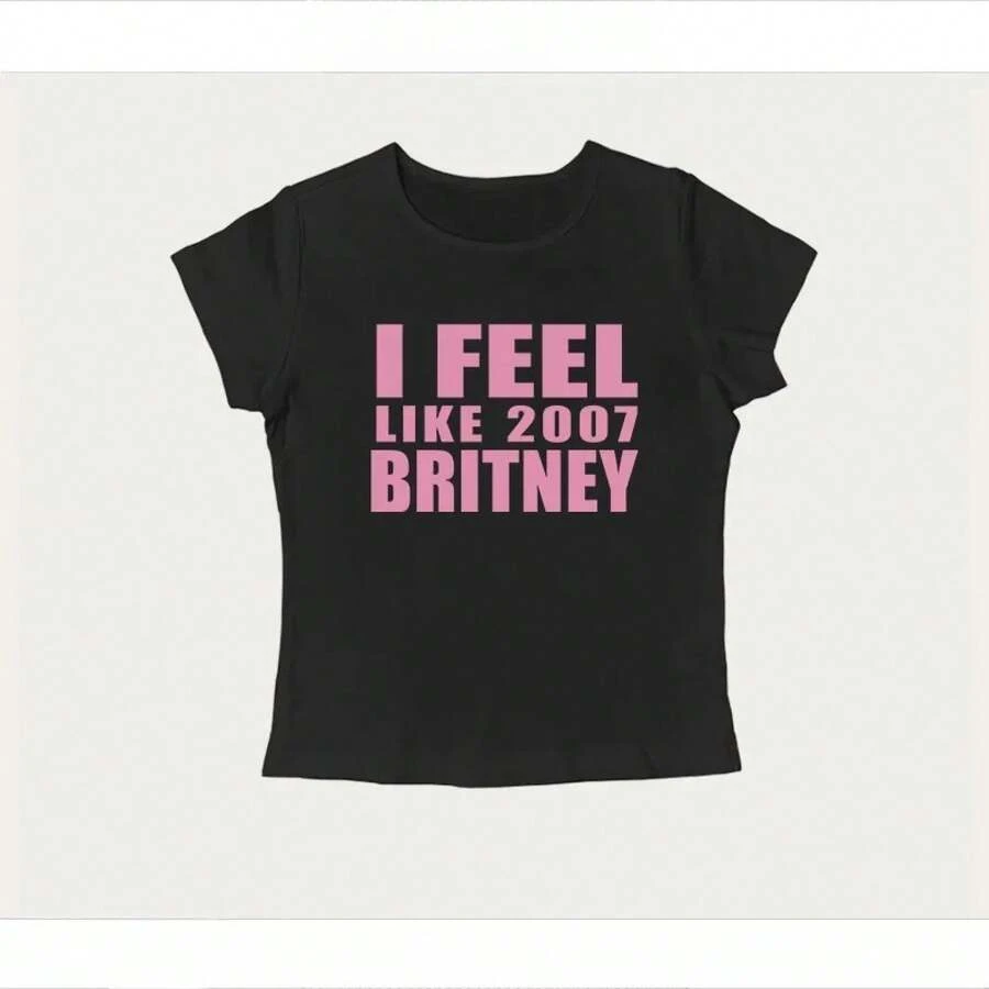 Vintage Y2K Style Crop Top From The 2000s With Letter Print, Casual Short Sleeve T-Shirt, Sexy And Daring Style, Fitted Summer Clothing For Women. - 灰色 - 查看 1