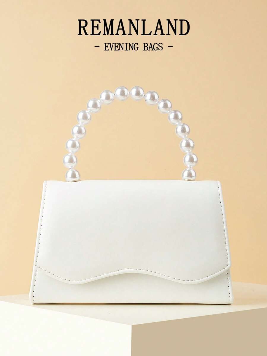 REMANLAND Elegant And Charming Pearl Clutch Bag, Exquisite And Luxurious, Flap Design, Can Be Used As Cocktail/Party Bag, Women's Evening Bag, Shoulder/Crossbody Bag, Equipped With Metal Chain, Suitable For Women To Attend Parties, Weddings, Evening Banquets, Banquets And Other Occasions, Ideal Choice For Party Girls And Women, Also The Best Gift For Women. - White - View 1