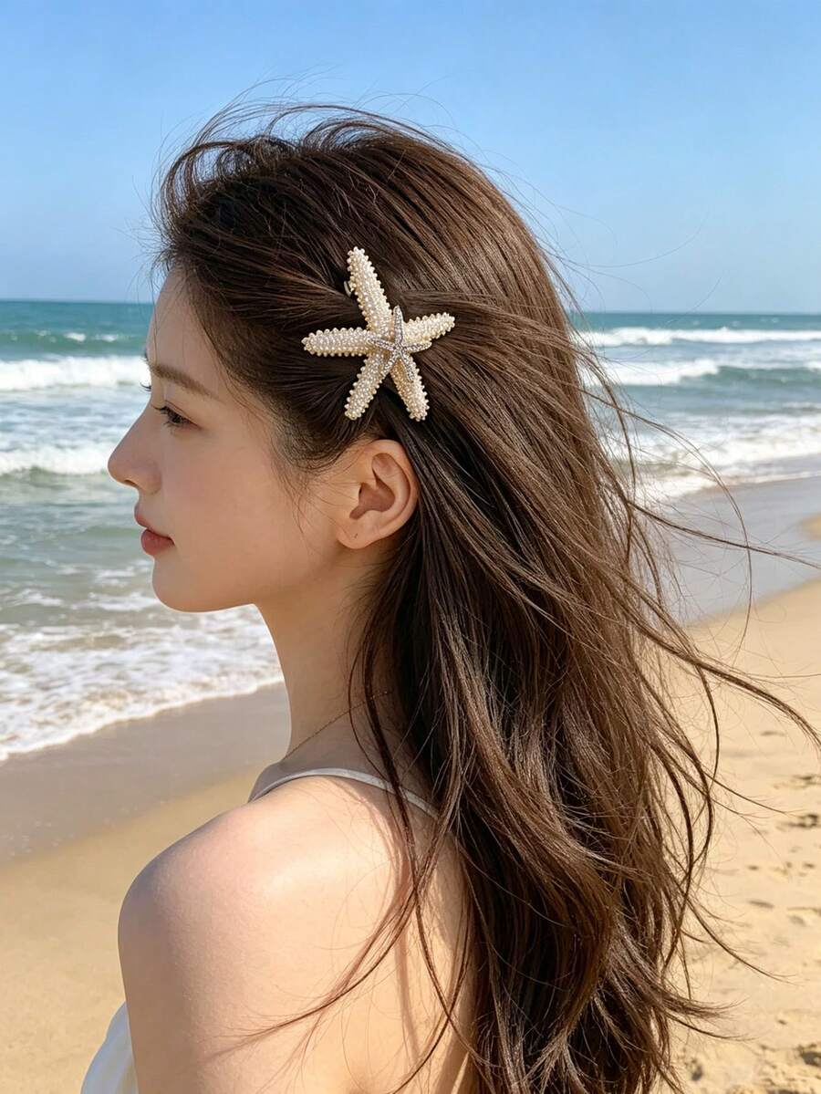 海星髮夾頂夾 鑲水鑽彈簧夾 髮飾髮簪 頭飾 優雅時尚 成人用後腦勺髮夾