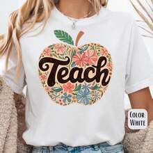 Preschool T-Shirts, Summer T-Shirts For Women, Graphic Print T-Shirts For Women, Casual Short Sleeve Crew Neck T-Shirt, 1 Fashion T-Shirt, 180g, 100% Cotton. - 學前教師襯衫004 - 查看 1