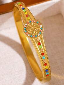1 Stück Western-Stil charmantes dickes Premium 304 Edelstahl Blumen-Emaille-Textur stapelbares Armband-Set, rostfreies Damen-Schmuck-Gold-Accessoire-Set, geeignet für Alltag, Hochzeit, Party, Feiertagsgeschenk - Goldgelb - Übersicht 20