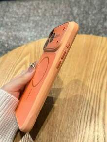 1pc 17 Pro Max Phone Case Large Window AG Matte Skin-Feel Magnetic Thin Ring Apple 16 Silicone Protective Cover - Orange - View 2
