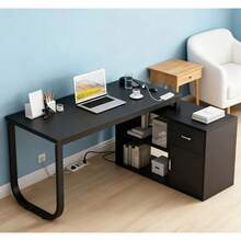 L-Shaped Table With Storage Cabinet 120cm Black - Black - View 6