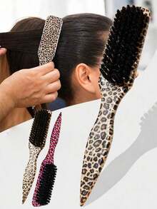 1pc Men's Beard Brush, Wide Inverted Triangle Comb, Vintage Fluffy Hairstyle Brush, Beard Brush, Smooth Ponytail Bun Comb, Tames Frizzy Hair, Can Be Used For Parting And Edging - Leopard Print Comb - View 1
