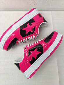 A BATHING APE Bape 休閒滑板鞋 拼色星星 Logo 亮面休閒中性鞋 玫瑰紅與黑色 - 玫紅黑 - 查看 7