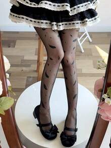 1 pieza Medias Pantis Delgadas Estampado de Nota Musical Sexy Y2K Primavera/Verano - Negro - Ver 1