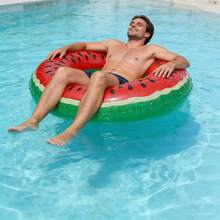 1pc Creative Fruit Shaped Inflatable Swim Ring, Classic Watermelon Print, Large Pool & Beach Float, Ideal Summer Vacation Leisure Accessory, Party Decoration Practical Swimming Float - Multiple Styles - View 3