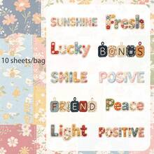 10 Sheets/Bag Sticker Pack, Weaving Words Series English Letter Theme Stickers, Scrapbook Supplies Notebook Accessories, For Decorating Cards, Photo Frames, Computers, Phone Cases, Water Bottles, Junk Journals, Pencil Cases, Suitcases, Desktop Decoration Stickers - Sticker - View 15