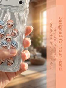 1pc Custom Xmas Hat Face Rattle Phone Case, ABS Plastic Protective Case With Acrylic Floating Portrait Charms, Shakeable Personalized Photo, Nice Christmas Holiday Present - Multicolor - View 5