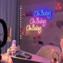 1個 LED 發光字母「Oh Baby」霓虹燈牆飾夜燈 懸掛式壁燈 電池/USB供電 浪漫仙女燈 居家節日派對生日主題場景氛圍燈 臥室客廳陽台裝飾 - oh baby霓虹燈 - 查看 3