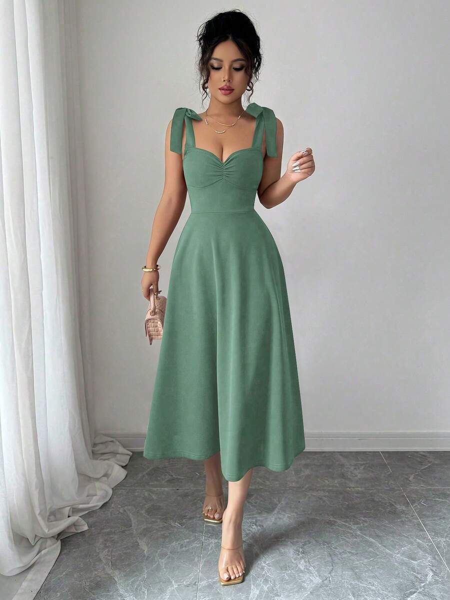 Elegant And Romantic Women's Dress With Thin Straps, Sleeveless Design, Fitted Waist With Bow And Flared Skirt, Perfect For Halloween, Music Festivals, Parties And Casual Wear In Autumn - 黑色和黃色 - 查看 1