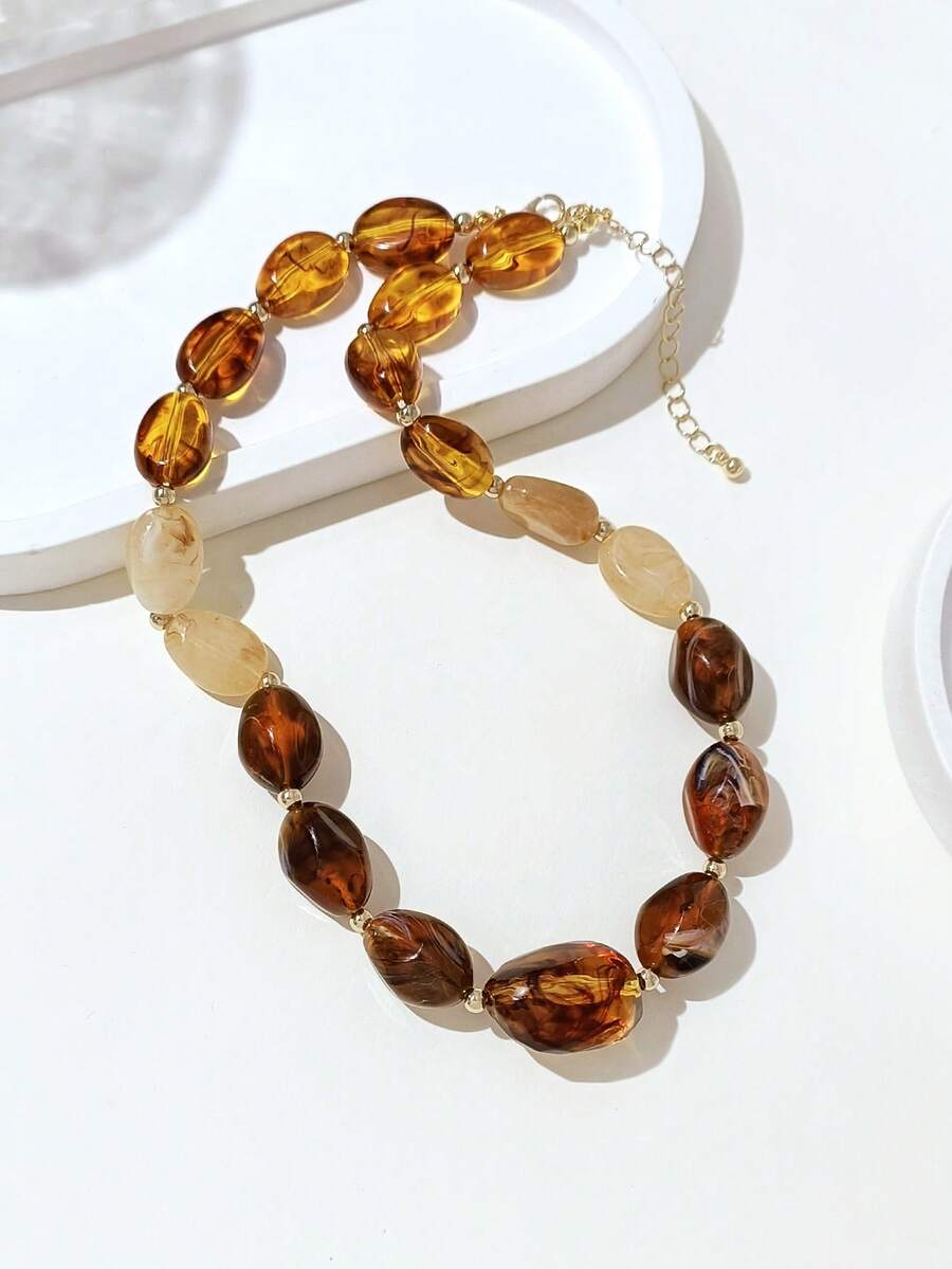 1 buah Kalung Manik Akrilik Tebal Berwarna-warni Gaya Bohemian Vintage Modis untuk Wanita