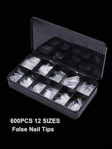 長款棺材形軟膠穿戴甲片 600片 12尺寸 全包覆透明假指甲片 適用凝膠接長 美甲沙龍專業與居家美甲美甲用品 - 無色 - 查看 6