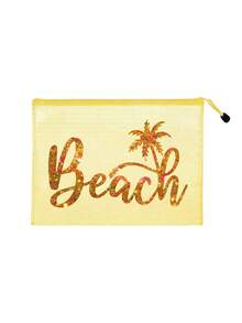 彩色大容量防水收納袋，印有椰子樹「BEACH」圖案，游泳袋，海灘主題，大容量透明化妝袋，輕量，春/夏收納，非常適合游泳、海灘、潛水和夏季度假，學生返校，輕量防曬收納袋，適合朋友、家人、女朋友和同學。生日、節日、派對、婚禮（伴娘）、教師節禮物，返校季節 - 彩色 - 查看 14
