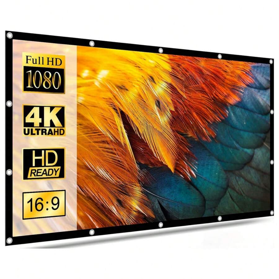 150 Inch Projector Screen, Wrinkle-Resistant Foldable 16:9 HD 4K Portable Movie Screen, Suitable For Home Theater Indoor And Outdoor, Supports Double-Sided Projection (Includes Hooks) - View 1