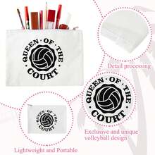 12PCS Volleyball Print Canvas Makeup Bag Set, Portable Zipper Cosmetic Pouch For Travel And Daily Storage, Ideal Gift For Volleyball Lovers, 2 Colors - White - View 3