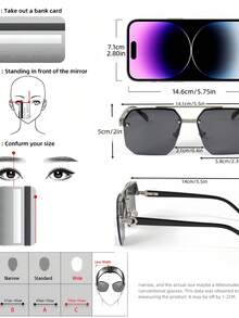 1 Pair Men's Square Double Bridge Aviator Sunglasses, Cool Metallic Texture, Stylish UV Protection, Fashionable Personalized, Suitable For Daily Use, Vacation And Travel - Black and Gray - View 7