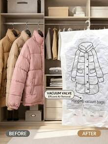 1pc/3pcs/4pcs/5pcs Hanging Vacuum Storage Bags, Clothes Storage Hanging Bags, Hanging Clothes Compression Bags With Unique Hook Design, Clothes Can Be Directly Hung Into The Bag, No Folding Required, Completely Avoids Creases Caused By Traditional Compression Bag Folding Storage, Especially Suitable For Suits/Coats/Silk Dresses And Other Wrinkle-Prone Clothes, Large Capacity, One Bag Can Handle All Family Clothes During Season Change, Suitable For Moving, Organizing Wardrobes, Home Storage For Students, Can Compress And Hang Off-Season Thick Clothes Without Taking Up Wardrobe Space - Multicolor - View 5